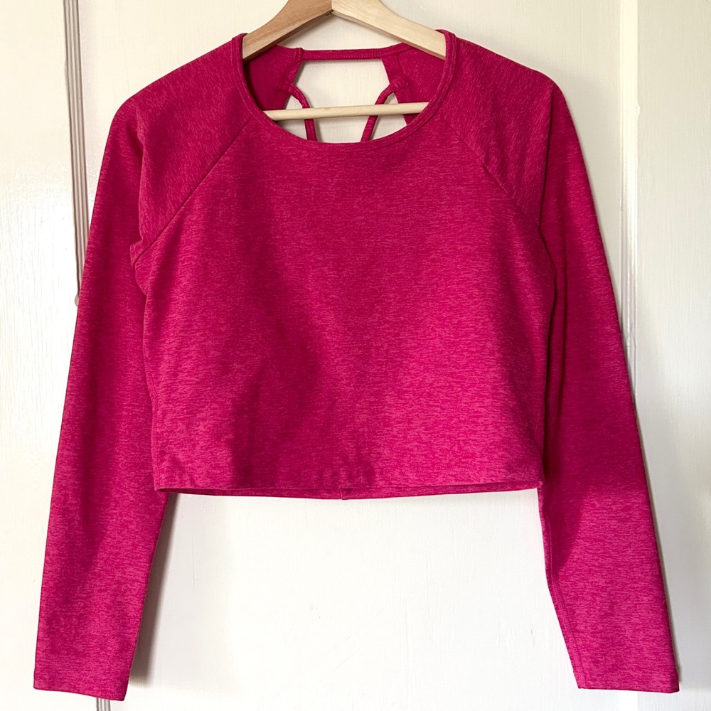 Beyond Yoga Spacedye Enlighten Cropped Pullover Long Sleeve Top Cranberry Pink L